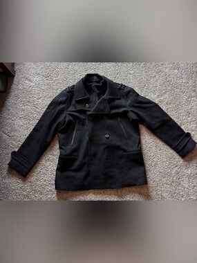 Express Black Double-Breasted Peacoat with Zip Pockets